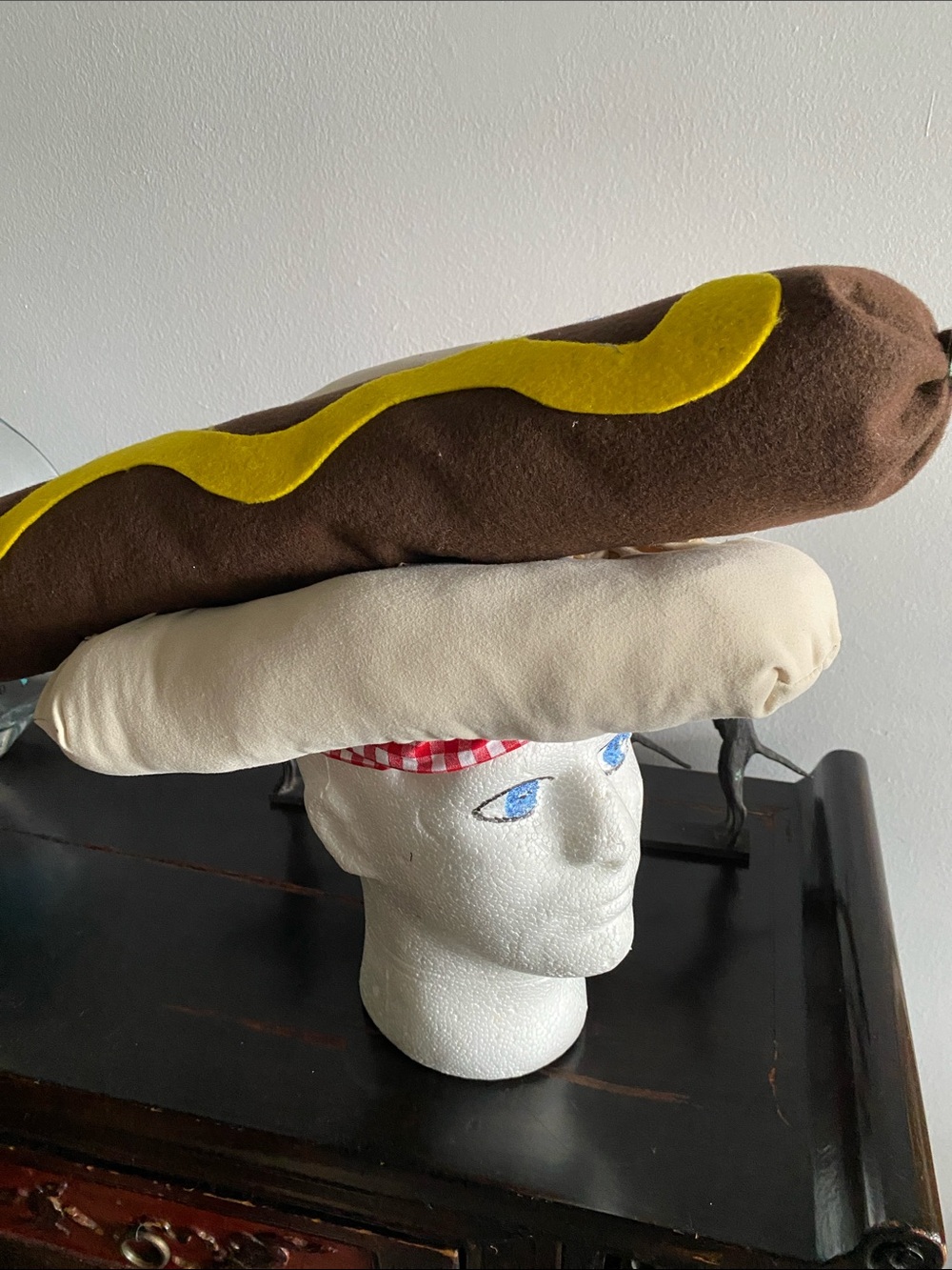 Plush Hot Dog costume hat in Brown and Yellow